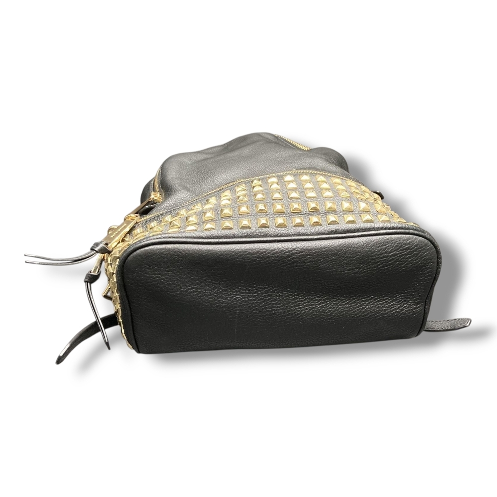 MICHAEL KORS Rhea Medium Black Studded Pebbled Leather Gold Details Backpack - Picture 11 of 17